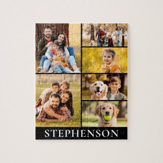 家族6フォトコラージミニマリストシンプルブラック ジグソーパズル (縦)