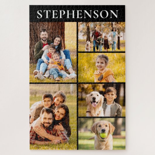 家族6フォトコラージミニマルシンプルリスト ジグソーパズル (縦)