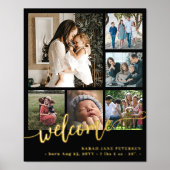 家族6フォトコラージュウェルカム新生児 箔ポスター (正面)