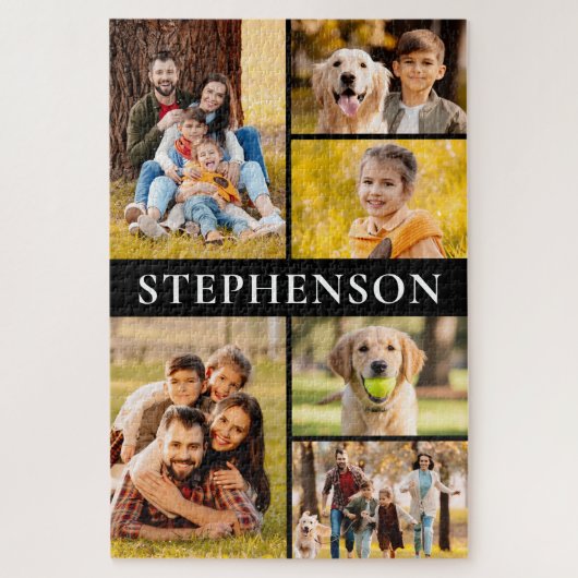 家族6フォトコラージュミニマルシンプル ジグソーパズル (縦)