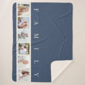 家族6フォトコラージョスタイリッシュン青 シェルパブランケット (正面)