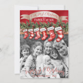 家族6人のクリスマスストッキング写真 赤ちゃんファースト シーズンカード (正面)