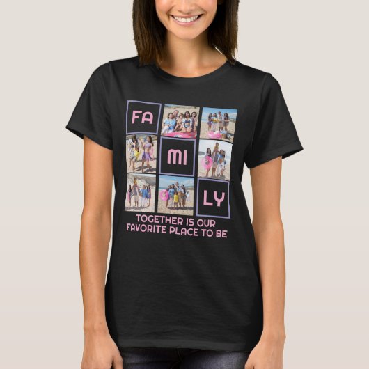 家族6枚の写真とパーソナライズされた文字 Tシャツ (正面)