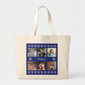 家族6枚の写真カスタム文字ネイビーフレーム冬 ラージトートバッグ (正面)