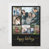 家族6枚の写真ハッピーホリデー黒い挨拶 シーズンカード (正面)