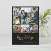 家族6枚の写真ハッピーホリデー黒い挨拶 シーズンカード (スタンド正面)