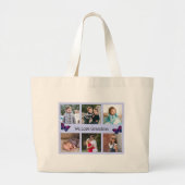 家族6枚カスタム文字ブルーフレーム蝶 ラージトートバッグ (正面)