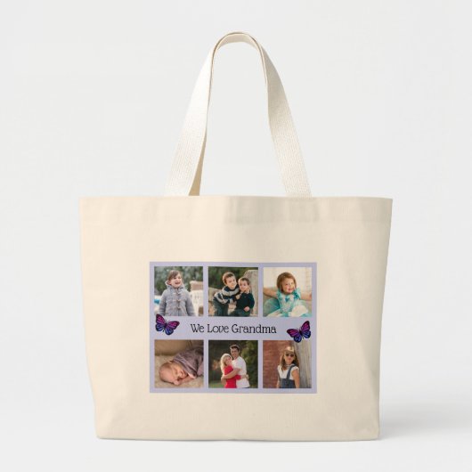 家族6枚カスタム文字ブルーフレーム蝶 ラージトートバッグ