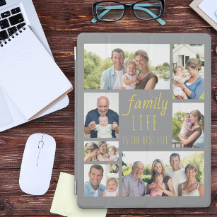 家族7フォトコラージググレーと黄色 iPadスマートカバー