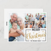 家族7写真コラージュ白金ゴールドメリークリスマス シーズンカード (正面/裏面)