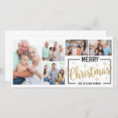 家族7写真コラージュ白金ゴールドメリークリスマス シーズンカード (正面/裏面)