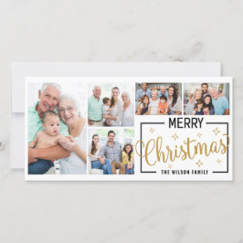 家族7写真コラージュ白金ゴールドメリークリスマス シーズンカード