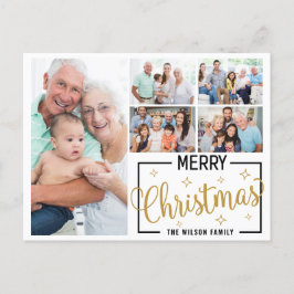 家族7写真コラージュ白金ゴールドメリークリスマス シーズンポストカード