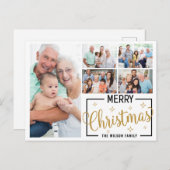 家族7写真コラージュ白金ゴールドメリークリスマス シーズンポストカード (正面/裏面)