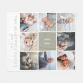 家族8フォトコラージモノグラムセージグリーン フリースブランケット (正面(横))