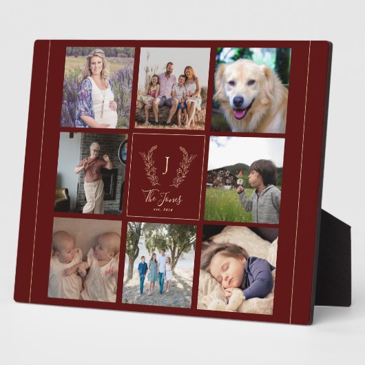 家族8フォトコラージモノグラムパーソナライズされた名 フォトプラーク (側面)
