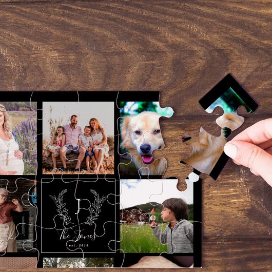 家族8フォトコラージモノグラム名記念 ジグソーパズル