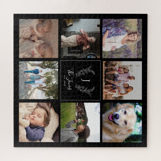家族8フォトコラージモノグラム名記念 ジグソーパズル (横)