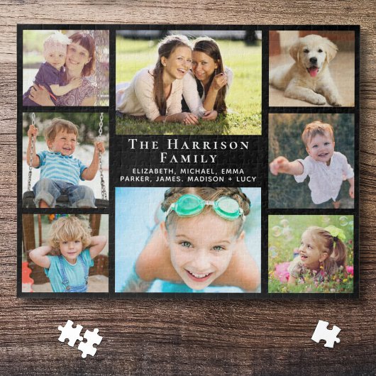 家族8フォトコラージュ黒 ジグソーパズル
