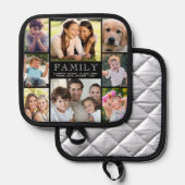 家族8フォトコラージュ黒 鍋敷き (正面/裏面)