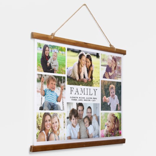 家族8フォトコラージュ 吊り下げ型タペストリー (傾斜あり)