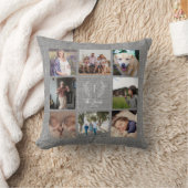 家族8写真コラージモノグラム名rustic burlap クッション (ブランケット)