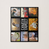 家族8写真コラージュと名前DIYテンプレートブラック ジグソーパズル (縦)