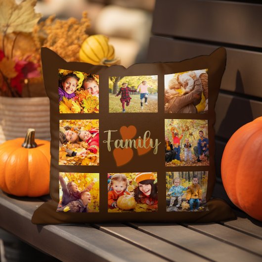家族8写真秋秋茶金ゴールドハート クッション