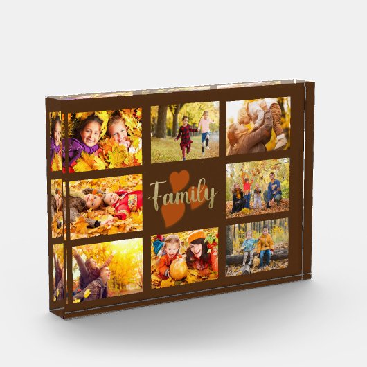 家族8写真秋秋茶金ゴールドハート フォトブロック (左)