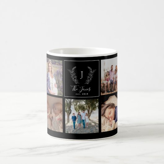 家族9フォトコラージモノグラムパーソナライズされた名 コーヒーマグカップ (中央)