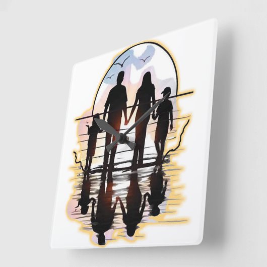 家族 スクエア壁時計 (傾斜)