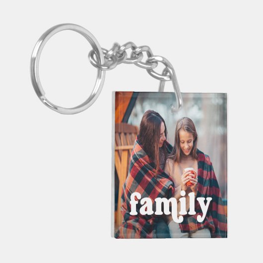 家族 |ボホ文字が2枚の写真でオーバーレイ キーホルダー (正面左)