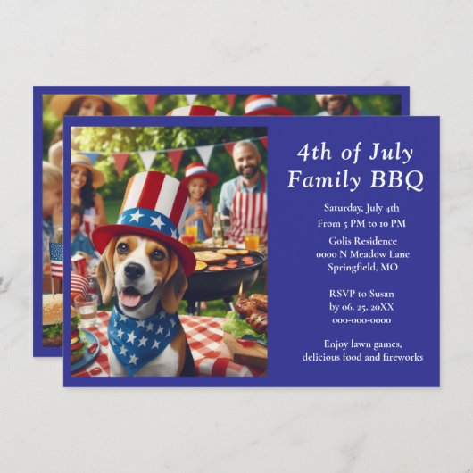 家族BBQ 7月4日 招待状 (正面/裏面)