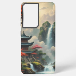 家日本の屋と滝ビューの電話ケース SAMSUNG GALAXY S21 ULTRAケース