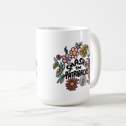 家父長制を破るフローラかわいいデイジーの手を描く コーヒーマグカップ (正面右)