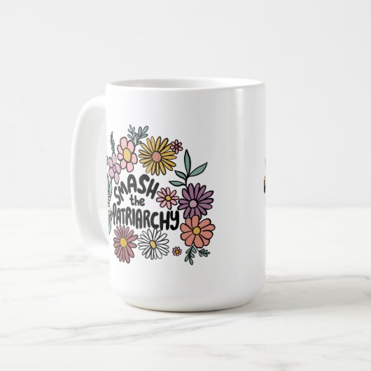 家父長制を破るフローラかわいいデイジーの手を描く コーヒーマグカップ (正面左)