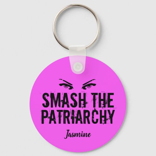 家父長制ピンクのフェミパーソナライズされたニストを破る キーホルダー (裏面)