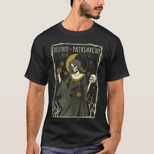 家父長制フェミニストタロット死のカードを破壊する Tシャツ (正面)
