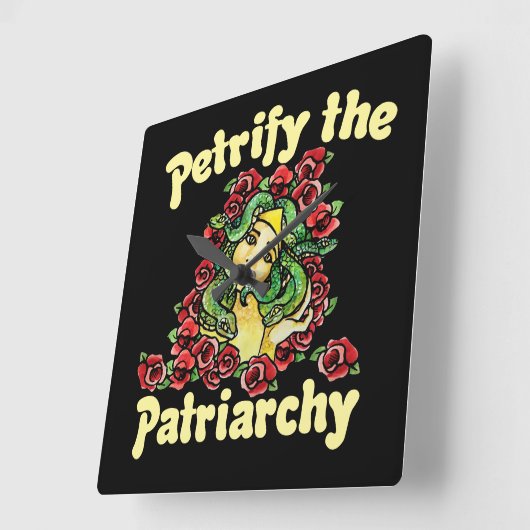 家父長制フェミニストメドゥーサをペトリフする スクエア壁時計 (傾斜)