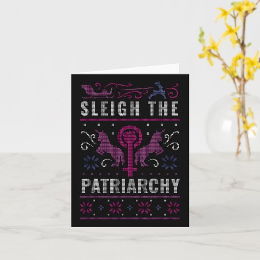 家父長制フェミニスト醜いクリスマスセーター カード (黄色い花)