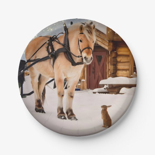家畜が馬やウサギを口説く ペーパープレート (正面)