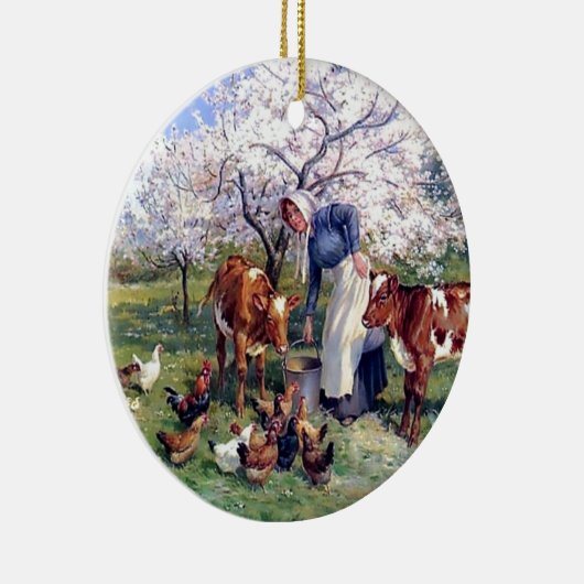 家畜に絵を描くことを食べ物を与えている女の子 セラミックオーナメント (右)