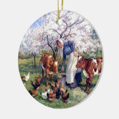 家畜に絵を描くことを食べ物を与えている女の子 セラミックオーナメント (左)