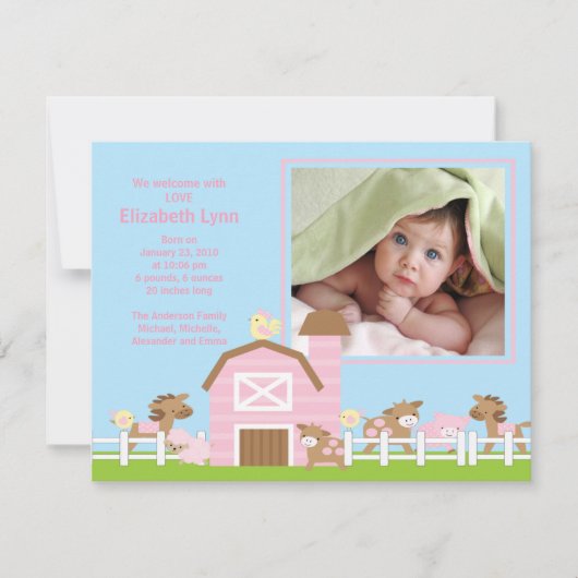 家畜の女の赤ちゃんの誕生の写真の発表 招待状 (正面)