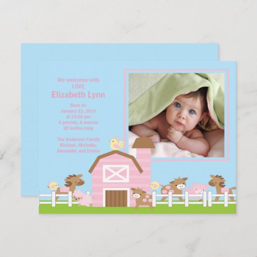 家畜の女の赤ちゃんの誕生の写真の発表 招待状 (正面/裏面)