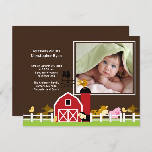 家畜の男の赤ちゃんの誕生の写真の発表 案内状 (正面/裏面)