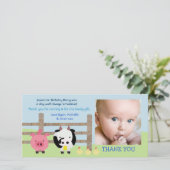 家畜の納屋周囲の庭のベビーは写真カード感謝していしています サンキューカード (スタンド正面)