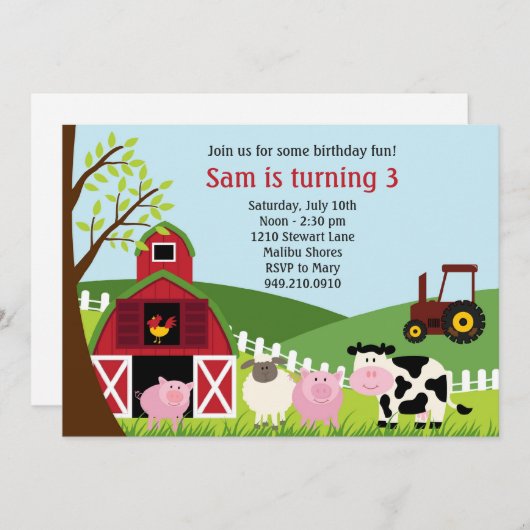 家畜の誕生日のパーティの招待状 招待状 (正面/裏面)