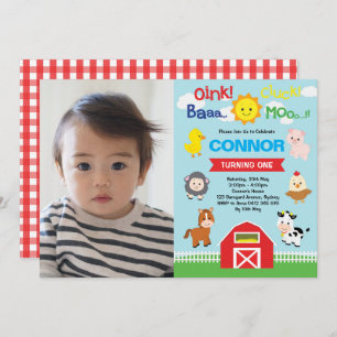 家畜の誕生日の納屋周囲の庭の子供動物園の写真 招待状