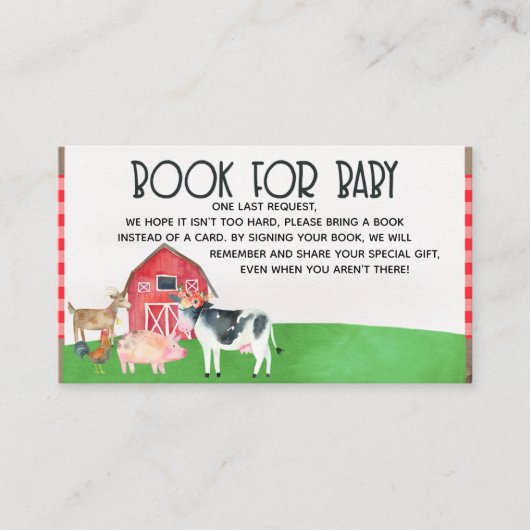 家畜はベビーのベビーシャワーの挿入物のために予約します エンクロージャーカード (正面)